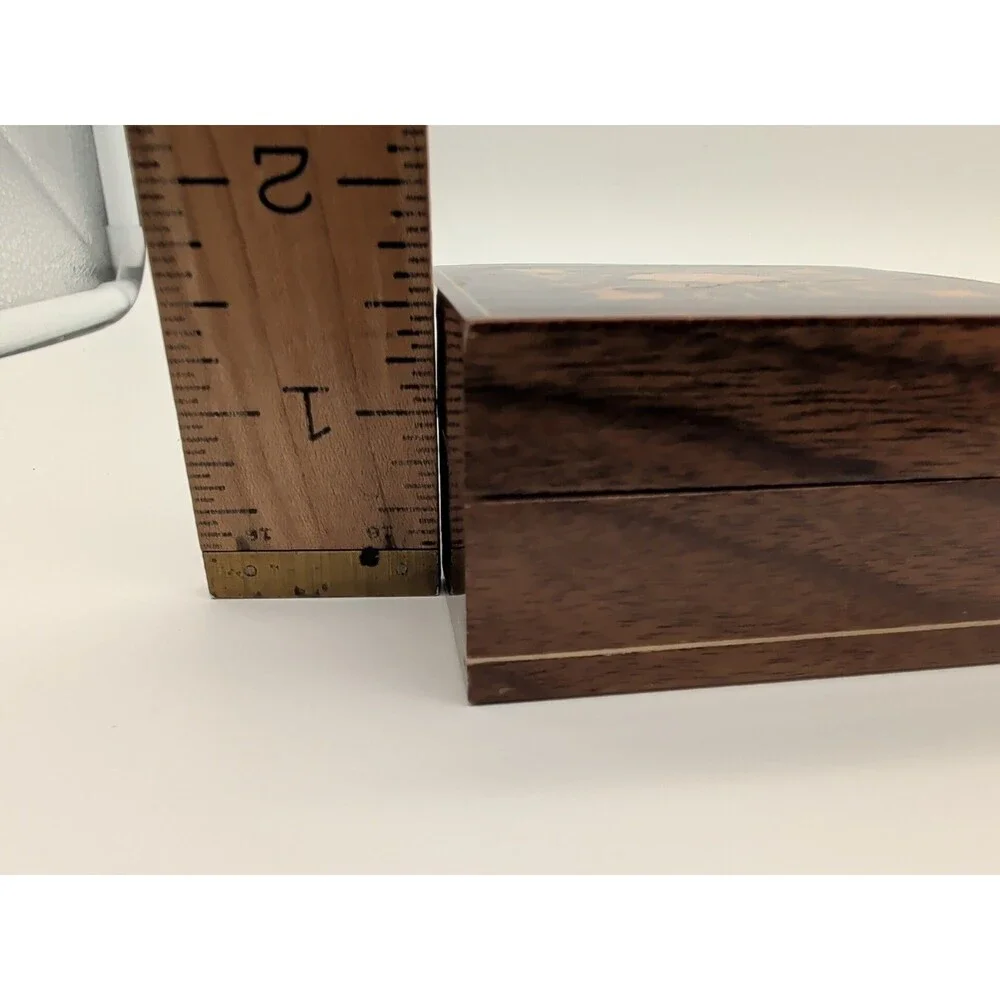 Vtg Italian Wood Inlay Ring Box Jewelry Sorrento Floral Burl